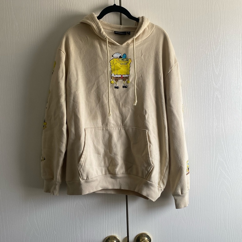 Medium Yellow SpongeBob hoodie. The drawstrings are a little frayed.